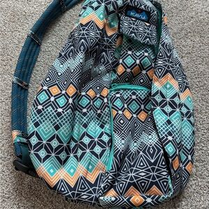 Kavu Women's Backpack - Teal, Orange, and Black Geometric